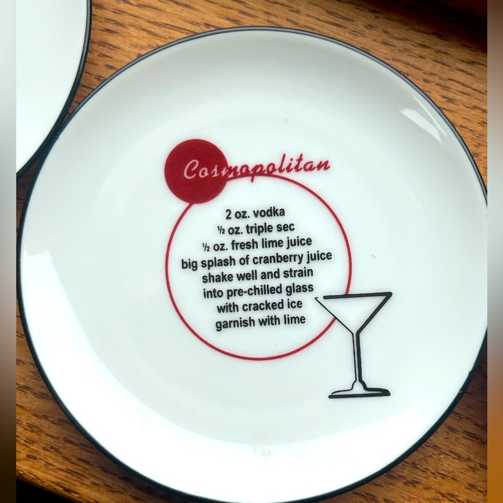 8 Pottery Barn Retro Bar 🍸 Recipe Coasters Cocktail Plates 4 1/4” 🍹